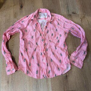Frank & Eileen Women's Barry Linen Button Up Shirt Pineapple‎ Print Size XS